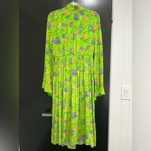 Les Rêveries Green Floral Silk Tie-Back Midi Dress Size 8 - Picture 3 of 6